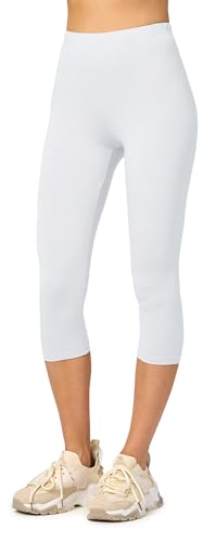 Merry Style Damen Leggings 3/4 Capri Leggings aus Viskose MS10-144 (Weiß, L)