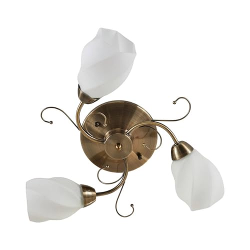 Lindby Deckenlampe romantisch, Deckenstrahler Glas Metall altmessing Landhaus 3x E14 ohne Leuchtmittel Deckenleuchte Küche Wohnzimmer Esszimmer