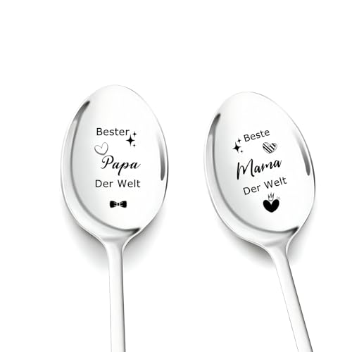 Muttertagsgeschenke für Mama, 2 Stück KaffeeLöffel Mit Gravur-Beste Mama und Papa Der Welt, Geschenke für Mama und Papa zum Muttertag Vatertag Geburtstag Ostern, Vatertagsgeschenk für Papa, 19.5cm