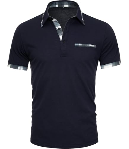 GLESTORE Poloshirt Herren Kurzarm Golf Polohemd Poloshirts Männer Polos T Shirt Polohemden Marineblau L