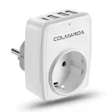 Colmanda USB Steckdose Mehrfachstecker EU Adapter, 5-in-1 Steckdosenadapter mit 3 USB Ladegerät (3A) und 1 Typ-C Port (3A), Mehrfachsteckdose Adapterstecker 4000W mit Kindersicherung