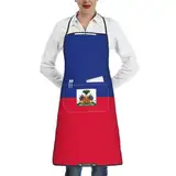 PHAYAH Schürze mit haitianischer Flagge, keine Knötchenbildung, geeignet für Küchen, Grillläden, kann sowohl von Männern als auch von Frauen verwendet werden
