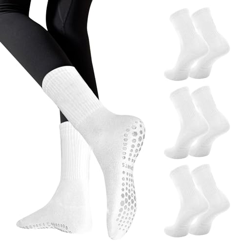 Risipu 3 Paar Stoppersocken Yoga Socken Damen,AntiRutschSocken für Pilates Barre Ballett Tanz Trampolin (DE/NL/SE/PL, Alphanumerisch, Einheitsgröße, Regular, Regular, B 3 Paar – Weiß)