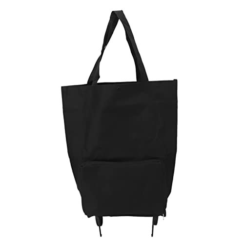 Faltbare Einkaufstasche, leichte Einkaufstasche mit Rollen, Tragetasche mit Rollen, faltbare Stofftasche mit Rollen für Supermarkt, Gemüsemarkt (schwarz)
