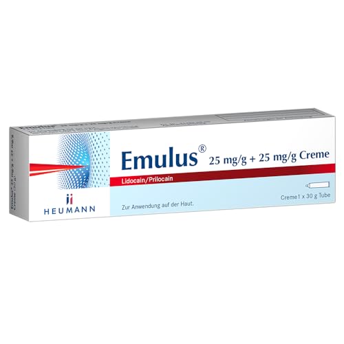 Emulus 25 mg/g + 25 mg/g Creme: Betäubungscreme mit Lidocain und Prilocain zur lokalen Betäubung der Haut bei schmerzhaften Behandlungen, 30 g Creme