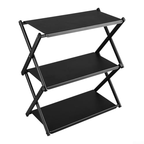 Jotekonoby Kompaktes faltbares Aufbewahrungsregal, 3-lagig, Campingregal, Outdoor-Küchen-Organizer, leicht, tragbar, kein Werkzeug erforderlich, schwarzer Karbonstahl, 330 x 175 x 365 mm