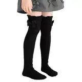KMGDM Paar Overknee-Kindersocken mit Schleifen-Designs, weiche und bequeme gekämmte Baumwolle, lange Strümpfe für Kinder von 3 bis 10 Jahren, Schwarz , 42CM