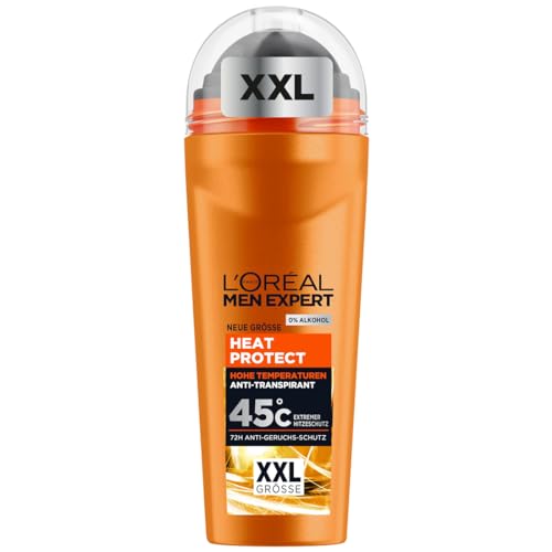 L'Oréal Men Expert XXL Deoroller für Männer, Deo Roll-On gegen Schweißgeruch, Schwitzen und Achselnässe, Herren Deodorant für hohe Temperaturen bis zu 45°C ohne Alkohol, Heat Protect, 1 x 100 ml