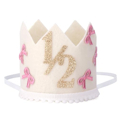 BOXOB 1/2-Geburtstagshut, Schleife mit Glitzer Kronenhut für den Halben Geburtstag die Feier zum 6. Monat Partydekoration für Baby Mädchen und Jungen Party Foto-Requisite Zubehör