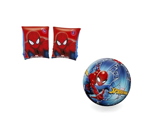 Bestway | Spider-Man Strand-Set | Wasserball 51 cm + Schwimmflügel | ideal für Badesee oder Schwimmbad