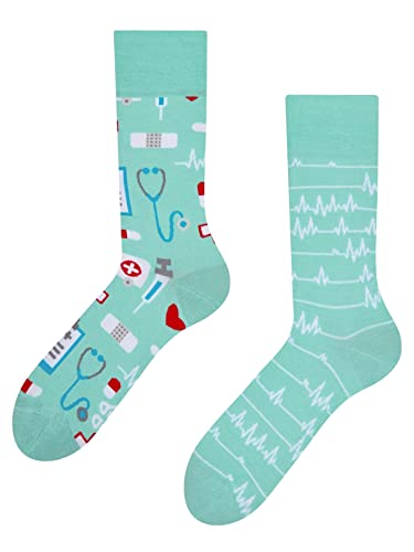 Dedoles Socken Unisex Damen Herren & Kinder Baumwolle viele lustige Designs 1 Paar Geschenk links rechts verschieden, Farbe Blau, Motiv Medizin, Gr. 35-38