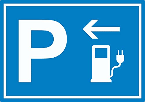 Stromtankstelle Parkplatz Aufkleber mit Richtungspfeil links waagerecht A8 (52x74mm)