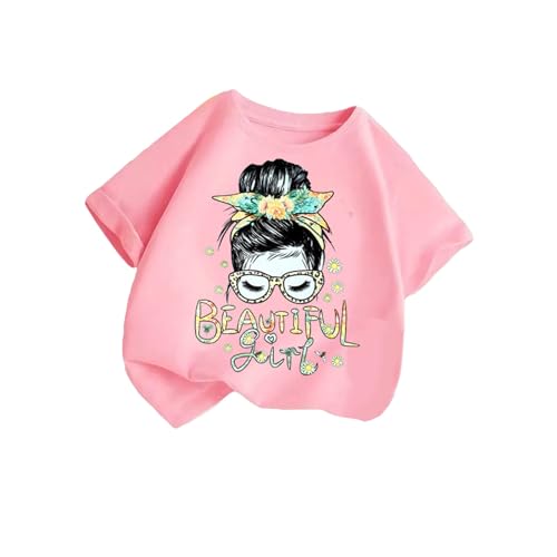 XINYUNZU Mädchen T-Shirt Baumwolle Rundhals Mode Tee Shirt Casual Cute Top Sommer Kuschel Oberteile Kurzarm Kleidung Kinder Outdoor Freizeit T-Shirts für Mädchen Outlet Angebote Rosa 10 Jahre