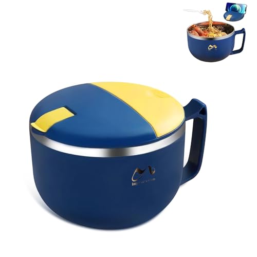 Ramen Schüssel, 1200ML Ramenschüssel Instant, Ramen Schüssel mit Deckel,Doppelt Isolierter Versiegelt Nudelschale Edelstahl, für Mittagessen, Bento, Instant Nudeln