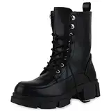 VAN HILL Damen Stiefeletten Leicht Gefüttert Schnürstiefeletten Blockabsatz Schuhe Stiefel 209220 Schwarz 40
