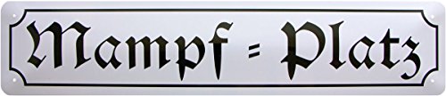 WOGEKA ART Retro Blechschild - Mampf-Platz Küche Kneipe - witziger Spruch als Geschenk-Idee Geburtstag Weihnachten Dekoration 46x10 cm Vintage-Design Straßenschild Metall STR126