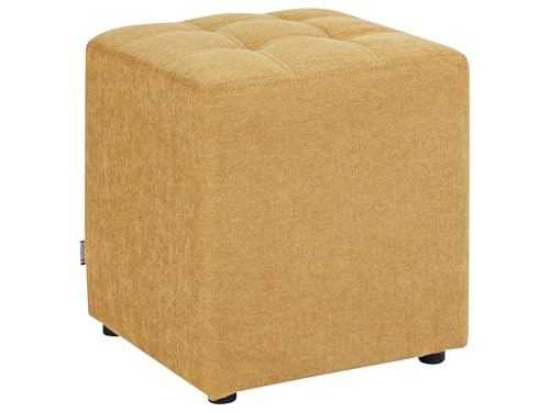 Pouf Hocker mit Holzbeinen Stoff gelb gesteppt quadratisch 38x38 cm Kansas