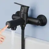 KULACO Badewannenarmatur Schwarz, Mischbatterie Badewanne Wannenbatterie, Messing Wasserhahn Badewanne mit Druckschalter, Armatur Badewanne Duscharmatur für Wandmontage, Einhand-Wannenbatterie