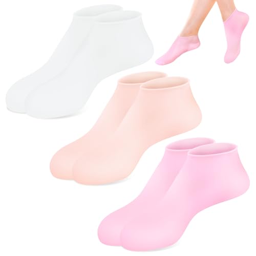 3 Paar Silikonsocken,Fuß Spa Pediküre Socken, Rutschfeste Aloe Socken für Trockene, Rissige Füße für Frauen Mädchen Fuß, Spa, Pediküre, Size 37-41