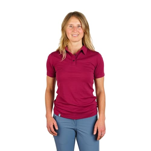 ALPIN LOACKER Merino Shirt Damen Kurzarm & NEU Merino Poloshirt Damen Kurzarm I atmungsaktives Funktionsshirt Damen für Sport und Wandern I Merino Unterwäsche & Merino Polo Tshirt Damen, Berry M