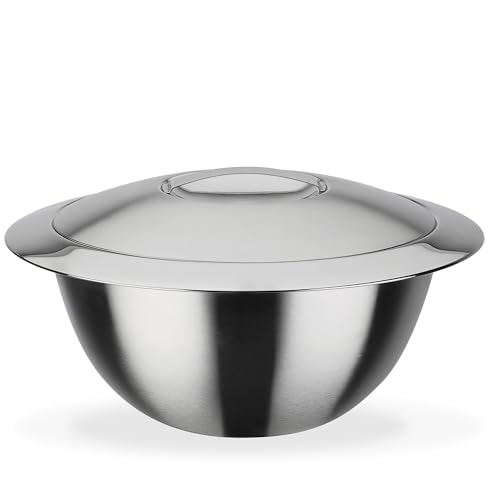 GSW Servier-Thermoschüssel – hochwertige Servierschüssel mit Deckel, 7 Liter Volumen, doppelwandige Isolierung warm und kalt – 31cm Durchmesser, Edelstahl, Silber