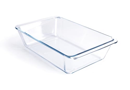 Tiefe Klarglas-Backform, rechteckige Backform aus gehärtetem Glas, die größte Auflaufform. -3,5 Liter