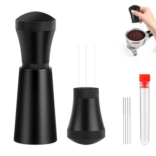 KEWUZY Wdt Tool, Espresso Coffee Distributor, Aluminium Espresso Kaffeerührer für Barista mit Ständer mit 7 0.3mm Dickem Edelstahl