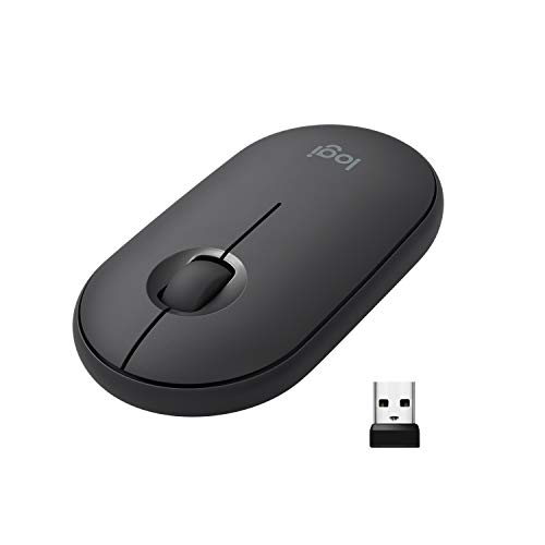 Logitech M350 Pebble Kabellose Maus, Bluetooth und 2.4 GHz Verbindung via Nano USB-Empfänger, 18-Monate Akkulaufzeit, 3 Tasten, Leises Klicken und Scrollen, PC/Mac/iPadOS - Graphit