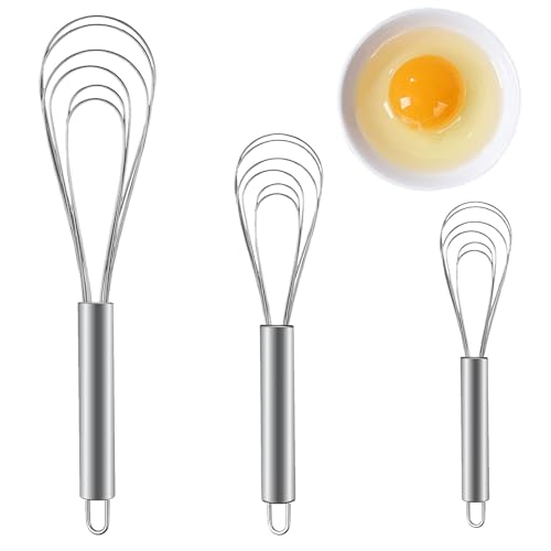 3 Stücke Flacher Schneebesen Edelstahl,Schneebesen,Handschneebesen,Schneebesen Set Küchen Für Mischen,Rühren Von Teig,Eiern, Aufschäumen,Schlagen,Hohe Qualität Whisk Für Esszimmer