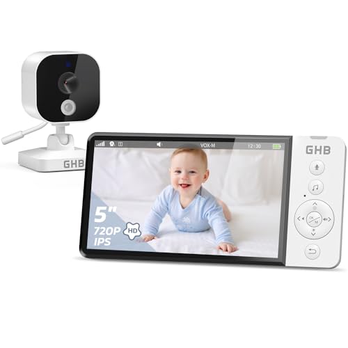 GHB Babyphone mit Kamera 5 Zoll 720P HD 5000mAh IPS-Display VOX-Modus Digitalzoom Nachtsicht Gegensprechen Temperaturanzeige ABM700