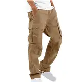 EMATOP Cargohose Herren Baumwolle Lang Cargo Hose Regular Fit Freizeithose Casual Einfarbig Sporthose mit Taschen Outdoorhose Elastische Taille Sweatpants Frühling Wanderhose Trekkinghose