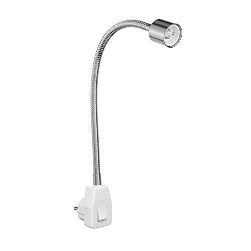 ledscom.de Steckdosenleuchte/Leselampe LESCH, Schwanenhals, chrom/weiß, 1x GU10 max. 10W