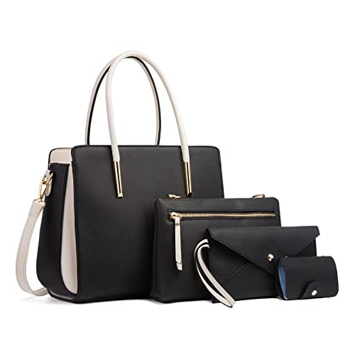 FANDARE Damen Handtasche 4 Stück Set Umhängetasche Frauen Reise Citytasche mit Unterarmtasche Brieftasche Schulterbeutel Shopper Tote für Mädchen Alltag Büro Schule Ausflug Henkeltasche Schwarz