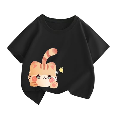 T Shirt Mädchen Baumwolle Casual Einfarbig Sommer Tops Atmungsaktiv Schnelltrocknend Croptop Rundhals Kurzarm Top Freizeit Basic Kinderkleidung Unterhemd Mode Tshirt 2-13Jahre 9 Schwarz 150