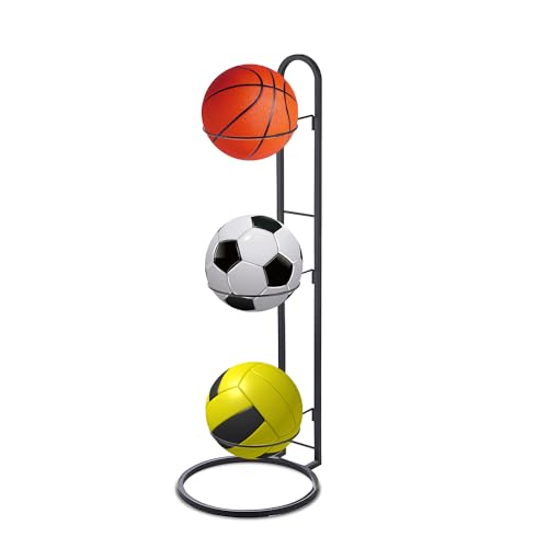 Ballständer,3 Stufiges Vertikale Ballaufbewahrung,Ball Aufbewahrung,Innenbereich Ballregal, Basketball-Fußballständer,Aufbewahrungsregal,Sportball-lagerregal,Sportgeräte-Organizer Ausstellungsständer