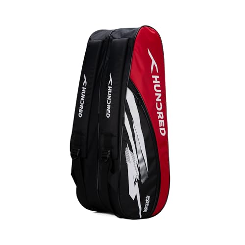 HUNDRED Cosmogear Badminton Kit-Bag (Black/Red, Size: Large) | Double Zipper | Bag with Front Zipper Pocket | Material: Polyester| Padded Back Straps | Easy-Carry Handle