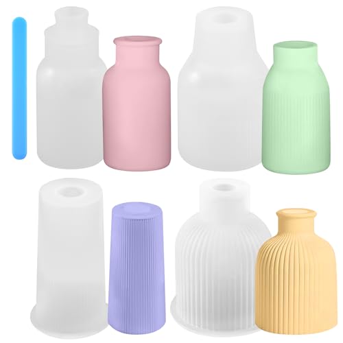 4 Stück Vase Silikonformen, Epoxidharz Gießformen, DIY Beton Vase Gießformen, Kreative Handgefertigte Vase Silikonform zur Herstellung von Vase/Aufbewahrungsflaschen/Stifthalter/Desktop Dekorationen