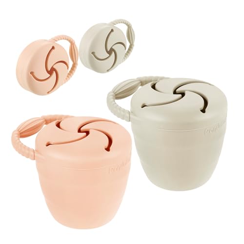 PandaEar 2 Stück Silikon Snack Becher Baby, Zusammenklappbare Snackbox Snack Cup Auslaufsicherer für Kleinkinder Baby (Rosa/Leinen)