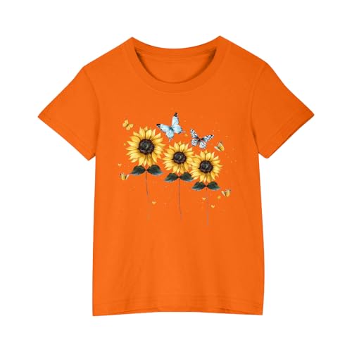 Kurze Oberteile Baumwolle T Shirt Mädchen Basic Rundhals Shirt Casual Tshirt Kinder Mode Kurzarm Top Sportshirt Atmungsaktiv Bedrucken Croptop Kurzarmhemd Orange 110