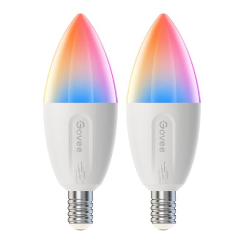 Govee Smarte Glühbirne E14, Gewindehöhe 20mm, RGBWW LED Lampe, Funktionieren mit Matter, Alexa, Google Assistant, Smart Bulb E14 Glühbirne 450LM, dimmbare mit 16 Millionen DIY-Farben, 2 Stück