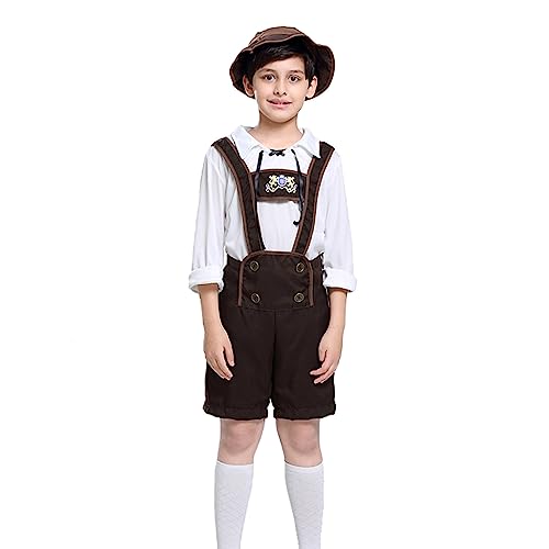 QJDFLL 2025 Oktoberfest Baby Costume Set - 4-Piece Bierfest-Kostüm (Trägerhose + Pullover)(Khaki,9-10 Years)