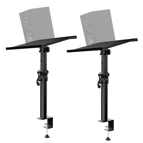 Lautsprecher ständer Paar Höhenverstellbar Neigbar,Boxenständer mit Tischklemme,Anti-Rutsch-Pad,Speaker Stand Tragfähigkeit bis zu 12 kg,Ideal für Schreibtisch,DJ Tisch oder Tonstudio