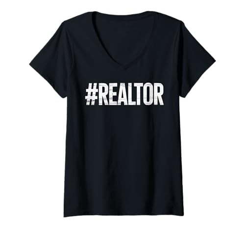 Damen Realtor Life Distressed Immobilienmakler Maklergeschäft T-Shirt mit V-Ausschnitt