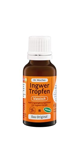 Ingwer Tropfen klassisch Dr. Muches | Hochdosierte Gingerole und Shogaole | Für Ingwertee, Ingwerwasser, als Ingwershot to go | Sofort bioverfügbar | Vegan und in Bio-Qualität | 1x20 ml