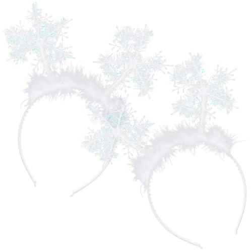 2 Stück Weihnachten Schneeflocke Stirnband Weiß,Karneval Haarreifen Kopfschmuck Niedliche Stirnbänder,Feder Schneeflocken Kopfschmuck für Erwachsene Weihnachten Party