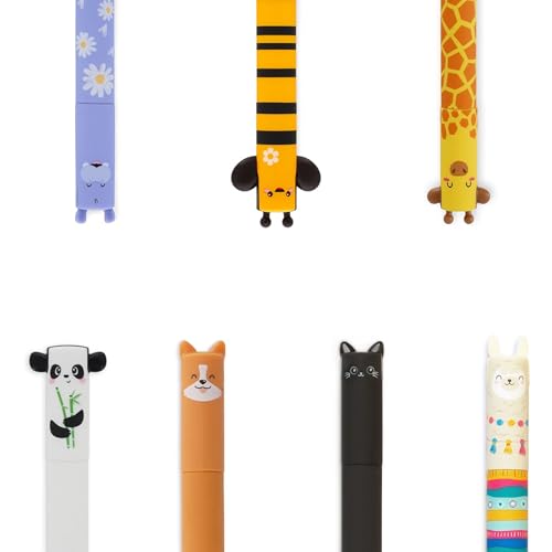 LEGAMI Stifte Set [7 Stck.], Panda, Giraffe, Corgi, Biene, Kitty, Lama und Hippo, erasable pen