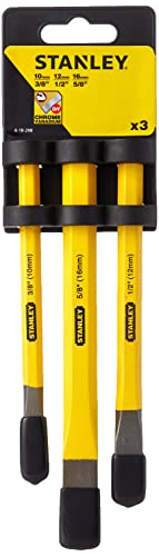 STANLEY Präzisionsflachmeissel-Set Fliesen Meißel (3-teilig, Chrom-Vanadium Stahl, 10 x 140 mm, 12 x 150 mm, 16 x 170 mm) 4-18-298