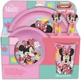 5-TEILIGES KINDERGESCHIRRSET. TELLER, SCHÜSSEL, 260ML GLAS UND BESTECK. BPA-FREI | MINNIE MOUSE MOUSE SPRING LOOK, Rose