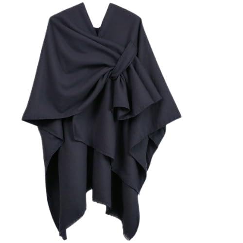 Poncho Damen, Umhängetuch Cape, Schal Cashmere Feeling Strick Cape Cardigan, Cape mit Fransensaum für Herbst Winter, 130x50cm (DE/NL/SE/PL, Alphanumerisch, Einheitsgröße, Regular, Regular, Hellgrau)