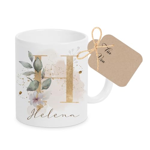 Manufaktur Liebevoll Geschenk Tasse Personalisiert Buchstabe Namenstasse Frau Freundin Geschenk Mama Muttertag Geburtstagsgeschenk Kollegin Dankeschön Abschied Monogramm (Beige Floral)